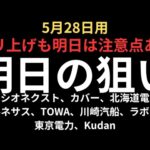 【明日は注意】チャートで見る明日の狙い｜北海道電力、カバー、ソシオネクスト、ルネサス、TOWA、川崎汽船等